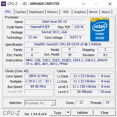 CPU Intel Xeon E5 2678 V3