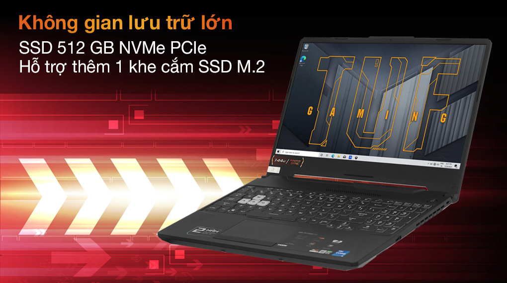 Không gian lưu trữ của Laptop Asus TUF FX506HC-HN001T rộng lớn