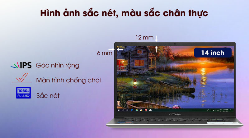 Màn hình laptop Asus Vivobook S433EA-AM439T chân thực