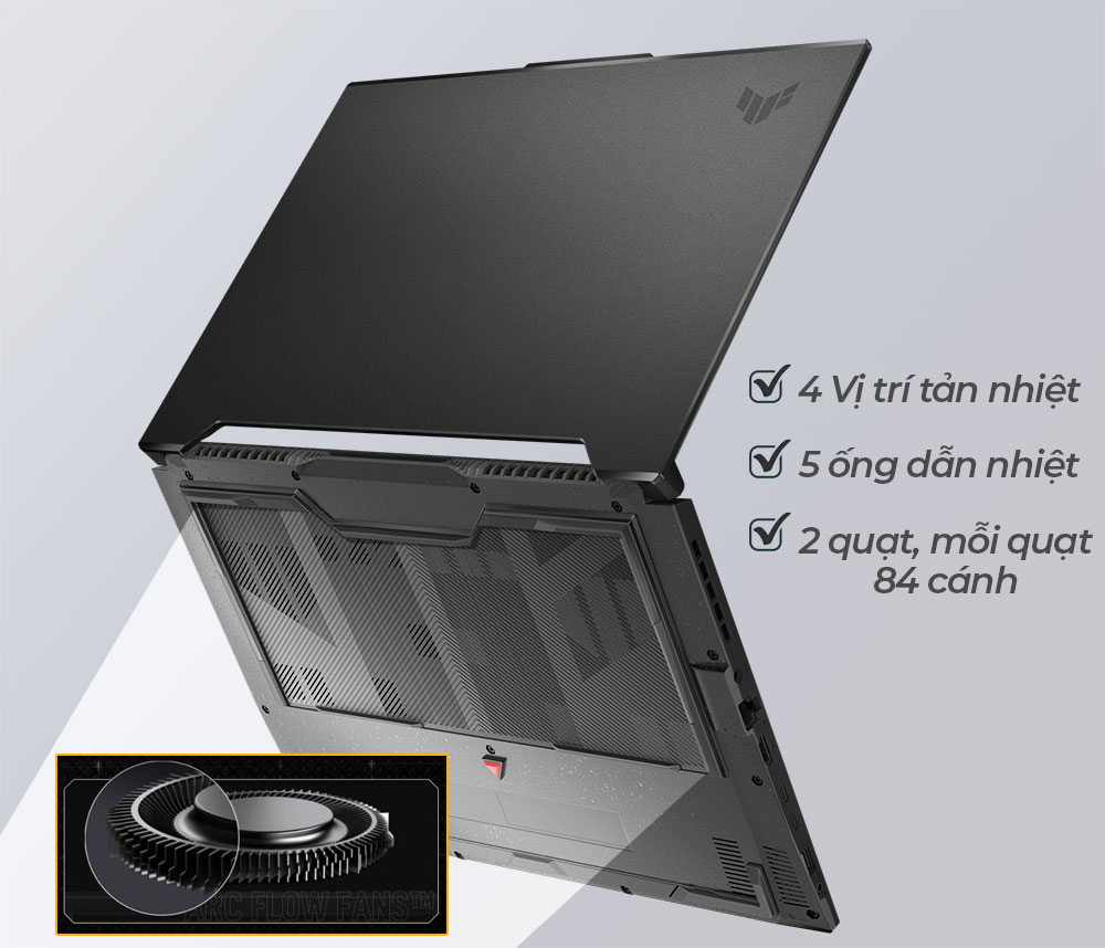 Laptop Asus TUF Dash F15 FX517ZC-HN077W tản nhiệt hiệu quả