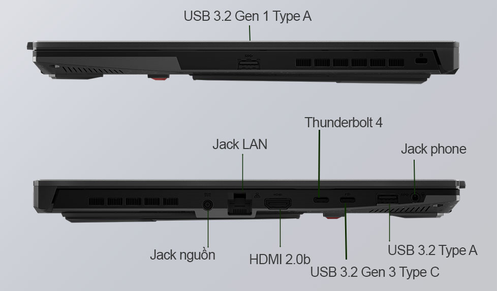 Laptop Asus TUF Dash F15 FX517ZC-HN077W đầy đủ kết nối